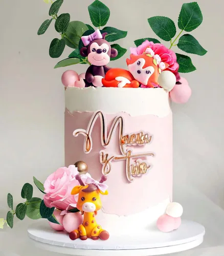 Vista 3 de JeVenis Decoración floral de animales de la selva para baby shower y fiesta de cumpleaños – Decoración para tartas de uno y dos salvajes para niñas