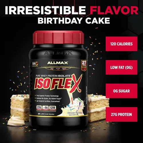 Vista 8 de ALLMAX Nutrition - ISOFLEX Polvo de Proteína de Suero, Proteína de Suero Aislada, 27g de Proteína, Pastel de Cumpleaños, 2 lb