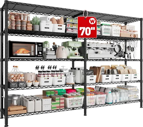 Vista 10 de REIBII Estantes de almacenamiento de 70 pulgadas de ancho, servicio pesado, carga 1600 libras, estantería de metal, unidad de estantería de alambre