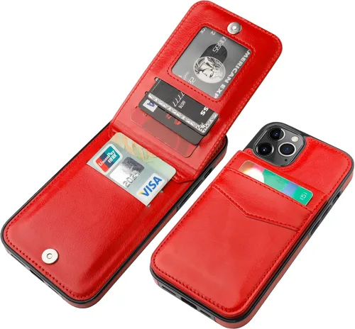 Vista 15 de KIHUWEY - Funda tipo cartera para iPhone 12 Pro Max, soporte para tarjetas, color negro Ranuras para tarjetas de crédito, piel sintética, cierre