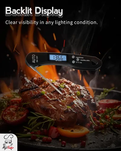 Vista 4 de Termómetro ultrarrápido para carne de lectura instantánea de 1.2 s para asar y ahumar, precisión de ± 1 °F con calibración, LCD retroiluminado
