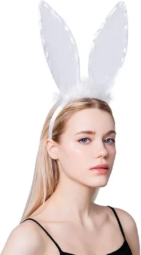 Vista 2 de Diadema de encaje blanco de Pascua, diadema de encaje con orejas de conejo, diadema de encaje para orejas de conejo, banda para el pelo