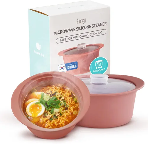 Vista 10 de Olla de vapor de microondas de silicona platino de 27oz con asa y tapa - Tazón de vapor coreano 100% apto para alimentos, olla resistente al calor