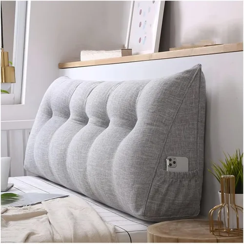 Vista 10 de Almohada triangular para cabecero, almohada de cuña grande para respaldo de lectura para sofá cama, cojín triangular con bolsillo y funda extraíble