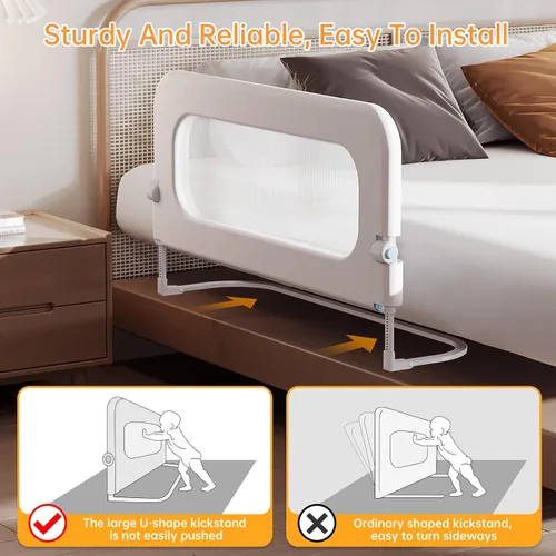 Vista 11 de Barandilla protectora para cama de bebé para niños pequeños, altura ajustable de 78.7 pulgadas, barandilla de cama abatible, barandilla lateral