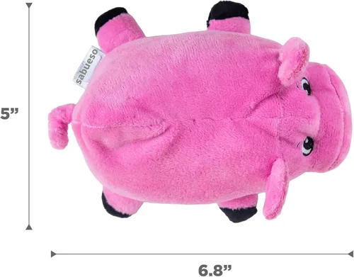 Vista 7 de Outward Hound Fattiez - Juguete de peluche para perro con cerdo chillón, pequeño Engaging Squeak Sounds, Soft Plush & Round Shape, Easy Carry