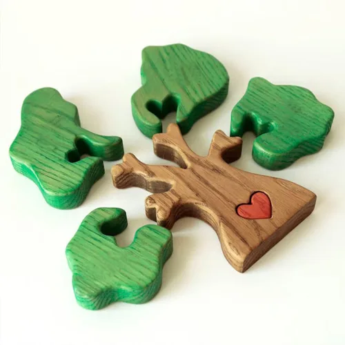 Vista 2 de Rompecabezas de madera familiar con diseño de animales de amor, rompecabezas de oso de madera, pieza decorativa de roble de madera personalizada