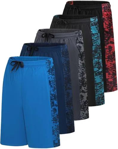 Vista 9 de Real Essentials Paquete de 5 para hombre: pantalones cortos Dry-Fit de 9" - Gimnasio atlético, entrenamiento, baloncesto, correr, bolsillos casuales