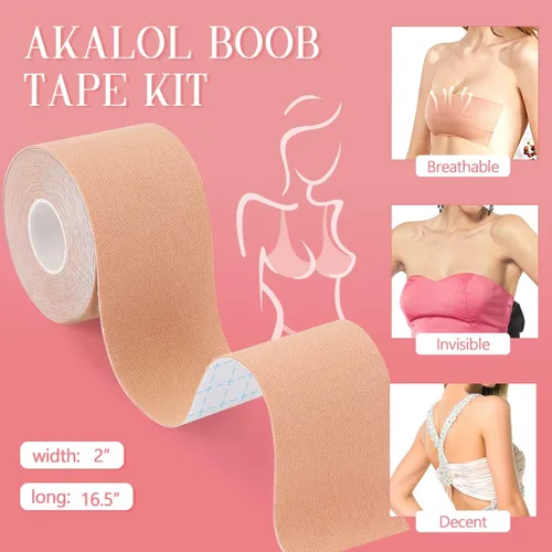Vista 3 de Cinta para pechos, cinta para levantamiento de senos, sin brasier, 27 piezas de cinta Bob para pecho grande A-J, cinta impermeable a prueba de sudor