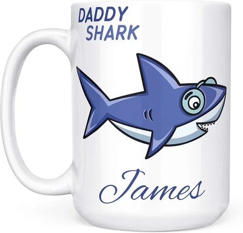 Vista 11 de Be Burgundy Taza de café personalizada con nombre de tiburón bebé – 11 oz – Tazas familiares de tiburones con opción de posavasos a juego, Baby