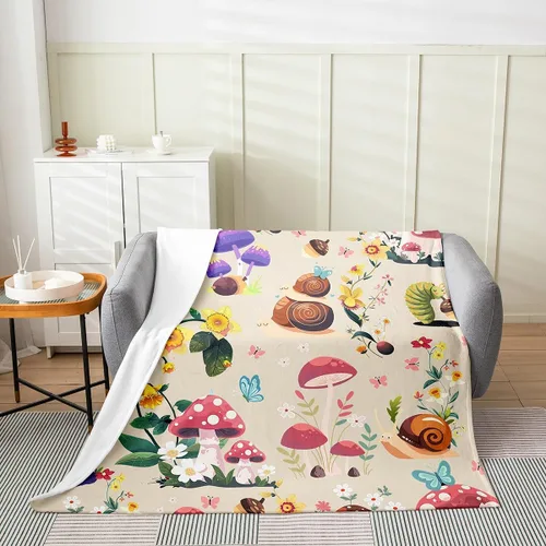 Vista 3 de jejeloiu Cute Mushroom Decor Plush Throw Blanket, For Kids Boys Girls 40"x50" Botanical Plants All Season,Bed Blanket Cartoon Mushrooms Flannel
