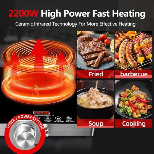 Vista 3 de Placa eléctrica de 2 quemadores, 2200 W+2200 W 110 V con temporizador de 3 horas, temperatura ajustable para cocina de encimera, estufa portátil