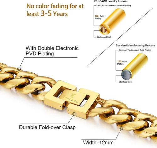 Vista 5 de KRKCCO - Cadena de eslabones cubanos de 810120551in para hombres cadena de eslabones cubanos Miami de oro de 18 quilates joyería para hombre