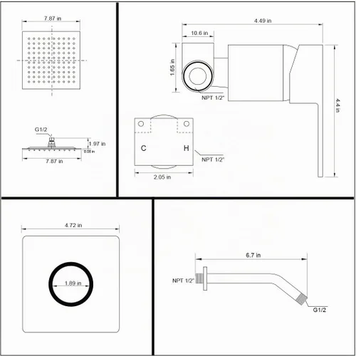 Vista 7 de Conjunto de llave de regadera color negro mate, sistema de regadera de lluvia para baño con cabezal de regadera de metal de acero inoxidable, kit