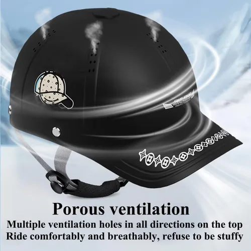 Vista 5 de Casco retro novedoso y genial, gorra de béisbol alemana vintage para motocicleta, casco de cara abierta, para adultos, mujeres y hombres, ciclismo