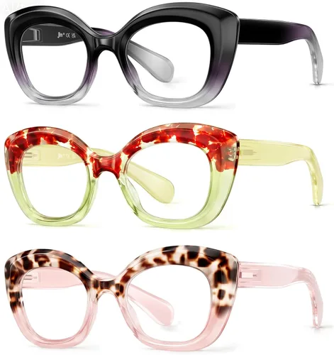 Vista 9 de JM Gafas de lectura con ojo de gato para mujer, lectores de computadora con bloqueo de luz azul con bisagra de resorte Spring Hinge,One Piece Nose