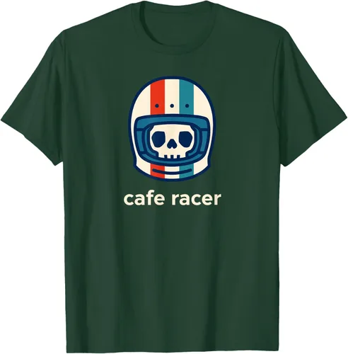 Vista 52 de Cafe Racer Moda Simple Casco Diseño Motocicleta Camiseta Negro