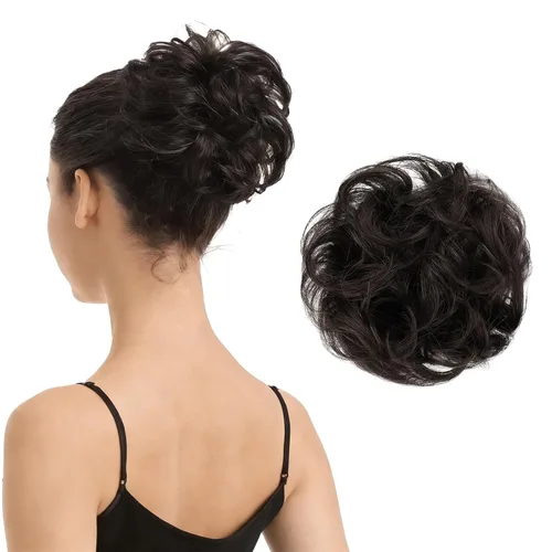 Vista 36 de Barsdar - Moño de cabello 100 % humano, Moño desordenado, Extensiones de cola de caballo, Moño de cabello rizado, Pieza de cabello