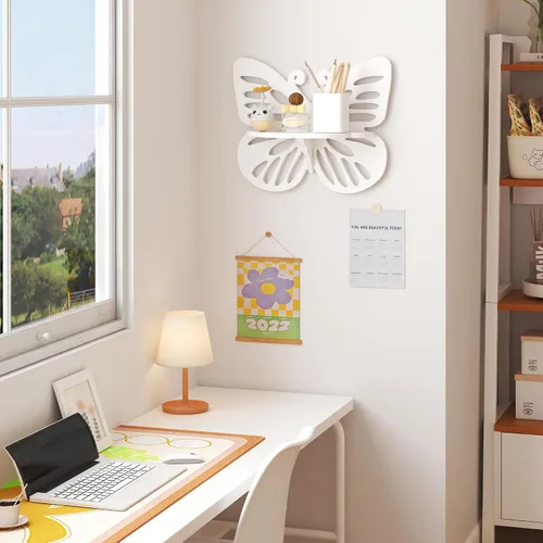 Vista 8 de Estante flotante Deor de pared con forma de mariposa, bonito estante de pared para habitación de niños, pequeño estante decorativo montado