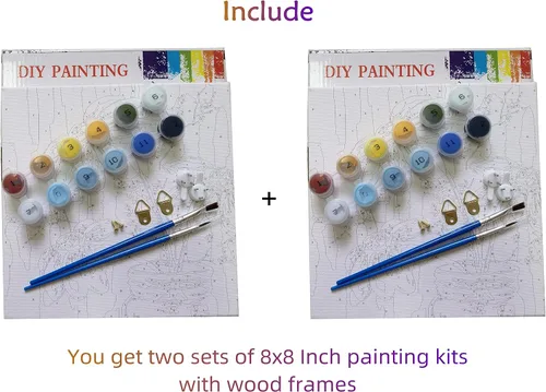 Vista 7 de TINDAY Kit de 2 piezas enmarcadas de pintura por números para adultos, principiantes, niños, pintura acrílica por números, pintura acrílica para 2