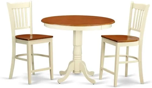 Vista 8 de East West Furniture JAGR3-OAK-W - Juego de mesa de comedor de 3 piezas de altura de encimera de cocina contiene una mesa redonda de madera con Roble