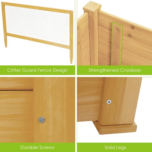 Vista 6 de Giantex Cama de jardín elevada con valla, maceta de madera elevada con valla de protección, contenedor de plantas de 9 rejillas, caja de plantas al
