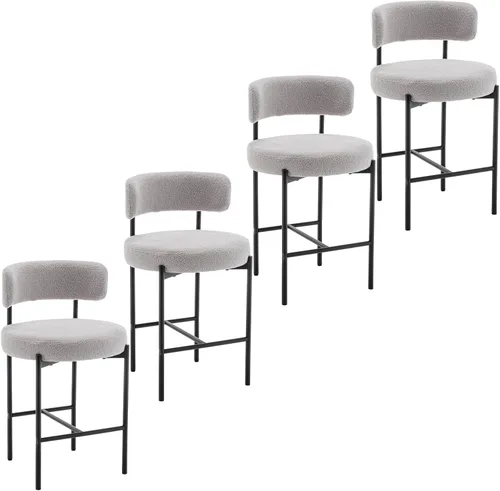 Vista 9 de Cinxzar Taburetes de Bar Boucle Juego de 2, Taburetes de Bar de Altura de Mostrador Beige con Respaldos, Taburetes Modernos para Isla de Cocina