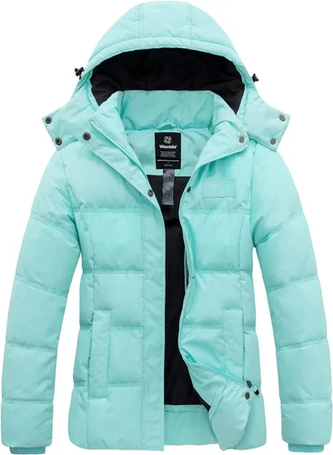 Vista 13 de Wantdo - Abrigo acolchado con capucha para mujer, chaqueta puffer cálida y gruesa de invierno con capucha removible Verde militar