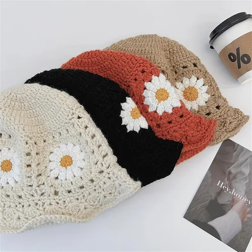 Vista 6 de Sombrero de pescador de ganchillo para mujer, diseño floral, de moda, diseño floral, diseño de flores, hecho a mano, para exteriores
