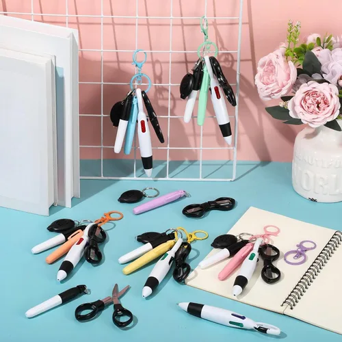 Vista 5 de Glenmal Juego de 72 mini rotuladores para enfermeras con mini tijeras, resaltador, bolígrafo de neón retráctil, llavero, clip, linterna, llavero