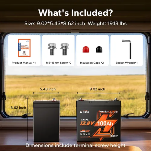 Vista 8 de Litime Batería de litio Xtra Mini LiFePO4 de 12V 100Ah para RV, cámper