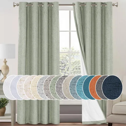 Vista 48 de Cortinas con textura de lino 100% opacas de 64 pulgadas de largo, juego de 2 paneles de cortinas de lino opacas con forro aislante térmico que Arena