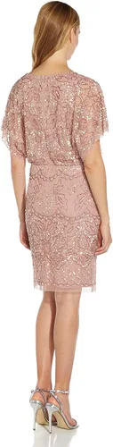 Vista 2 de Adrianna Papell Vestido blusa de malla con cuentas para mujer