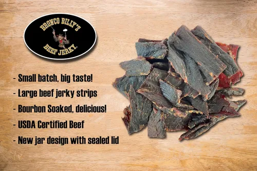 Vista 5 de Bronco Billy's Beef Jerky Tarro empapado de Boubon de 8 oz