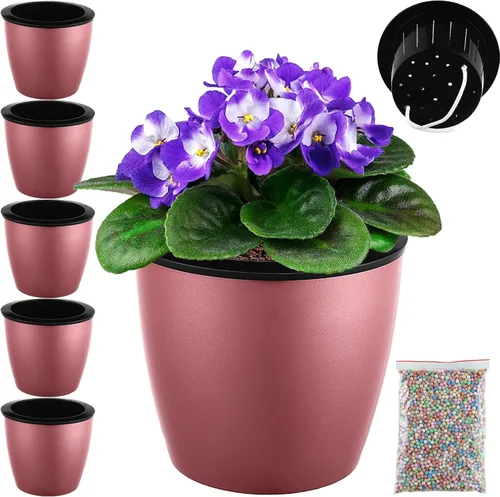 Vista 20 de Planterhoma Macetas de riego automático de 5 pulgadas para plantas de interior, 6 paquetes de macetas de violeta africana con indicador, maceta
