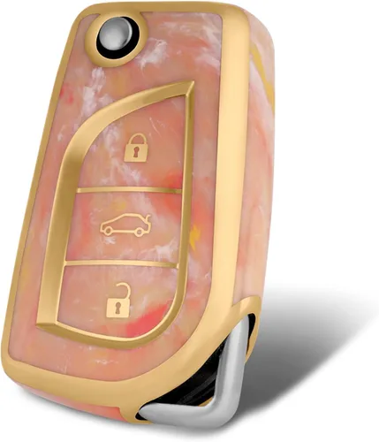 Vista 8 de Compatible con funda para llavero Toyota con patrón dorado, TPU suave, protección de 360 grados, para llave inteligente Fortuner Tundra Camry RAV4