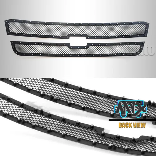 Vista 5 de Rejilla de remache frontal de acero inoxidable negra compatible con Chevy Avalanche 1500/2500 03-05 Silverado1500/1500HD/SS/2003-2004 Chevy