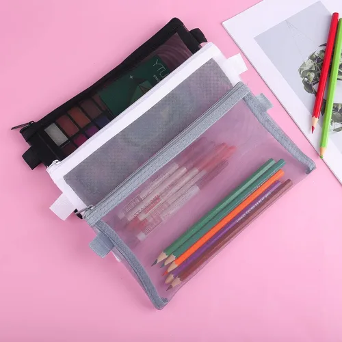Vista 7 de THINP Estuche para lápices de 3 piezas, bolsas de maquillaje transparentes, bolsa de malla de nailon para bolígrafos con cremallera, bolsa
