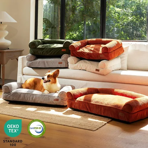 Vista 9 de FUKUMARU Sofá cama para perros, acogedora cama de pana para gatos de interior con funda lavable, cama ortopédica impermeable de 28 pulgadas