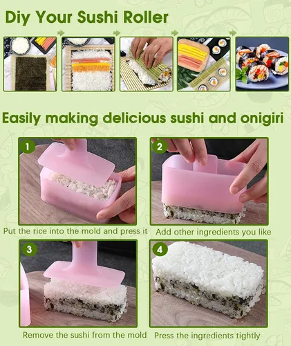 Vista 5 de Qivine Onigiri - Juego de moldes de arroz para niños, 21 moldes de arroz para niños, kit de máquina de musubi, agitador de moldes de bolas de arroz