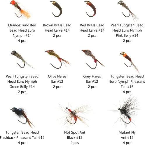 Vista 2 de BASSDASH Fly Fishing Flies Kit Fly Assortment Trout Bass Fishing with Fly Box with Dry/Wet Flies, Nymphs, Streamers, Popper