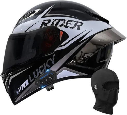 Vista 19 de Casco de motocicleta Bluetooth de cara completa, aprobado por DOT, casco antivaho, doble visera, casco de bicicleta de calle, altavoz dual integrado