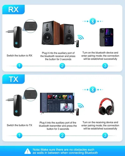 Vista 6 de Paquete de 2 adaptadores Bluetooth AUX para automóvil, transmisor receptor Bluetooth 5.4 2 en 1 para automóvil con pantalla de visualización