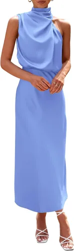 Vista 30 de PRETTYGARDEN Women's Summer Satin Maxi Cocktail Dress Verde militar