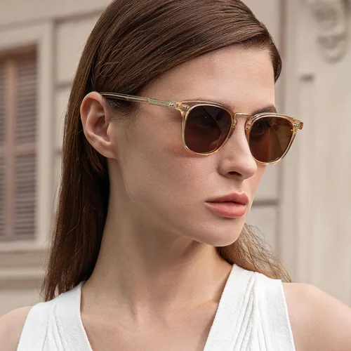 Vista 2 de CARFIA Gafas de sol polarizadas pequeñas para mujer, hechas a mano, marco de acetato, gafas de sol retro CA5015