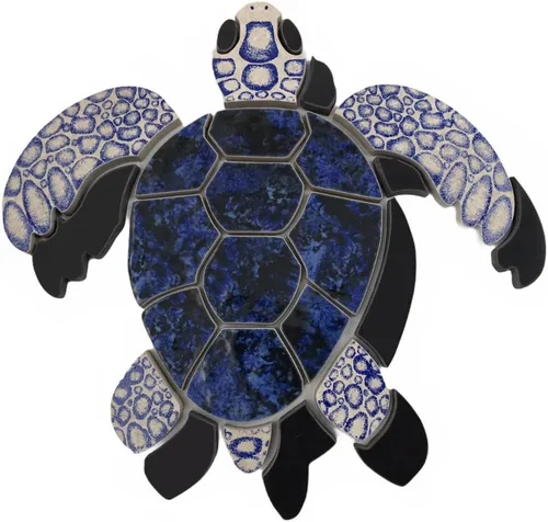 Vista 2 de Aquatic Custom Tile Blue Sea Turtle Group - Mosaico de piscina de porcelana