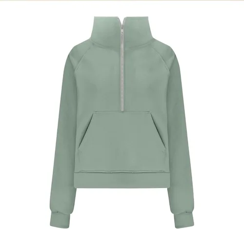 Vista 4 de Sudaderas con capucha para mujer, media cremallera, ropa casual de otoño para mujer, sudadera corta con bolsillo, trajes de moda