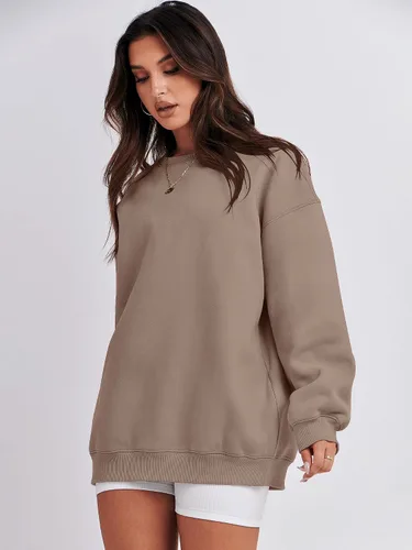 Vista 3 de ANRABESS Sudadera de gran tamaño para mujer, con cuello redondo, estilo Y2K, sudadera con capucha de forro polar, cómoda, camiseta informal, ropa