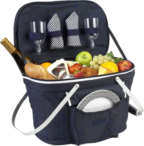Vista 6 de Picnic at Ascot Cesta de picnic aislada plegable equipada con servicio para 2 - azul marino
