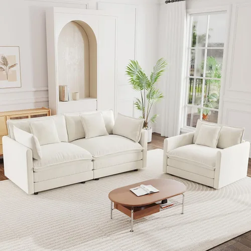 Vista 13 de 76.7" Cloud Couch for Living Room, Deep Seat Loveseat Sofa, Beige Breathable Chenille, 2-Seats Couch for Apartment Small Spaces, Pocket Spring